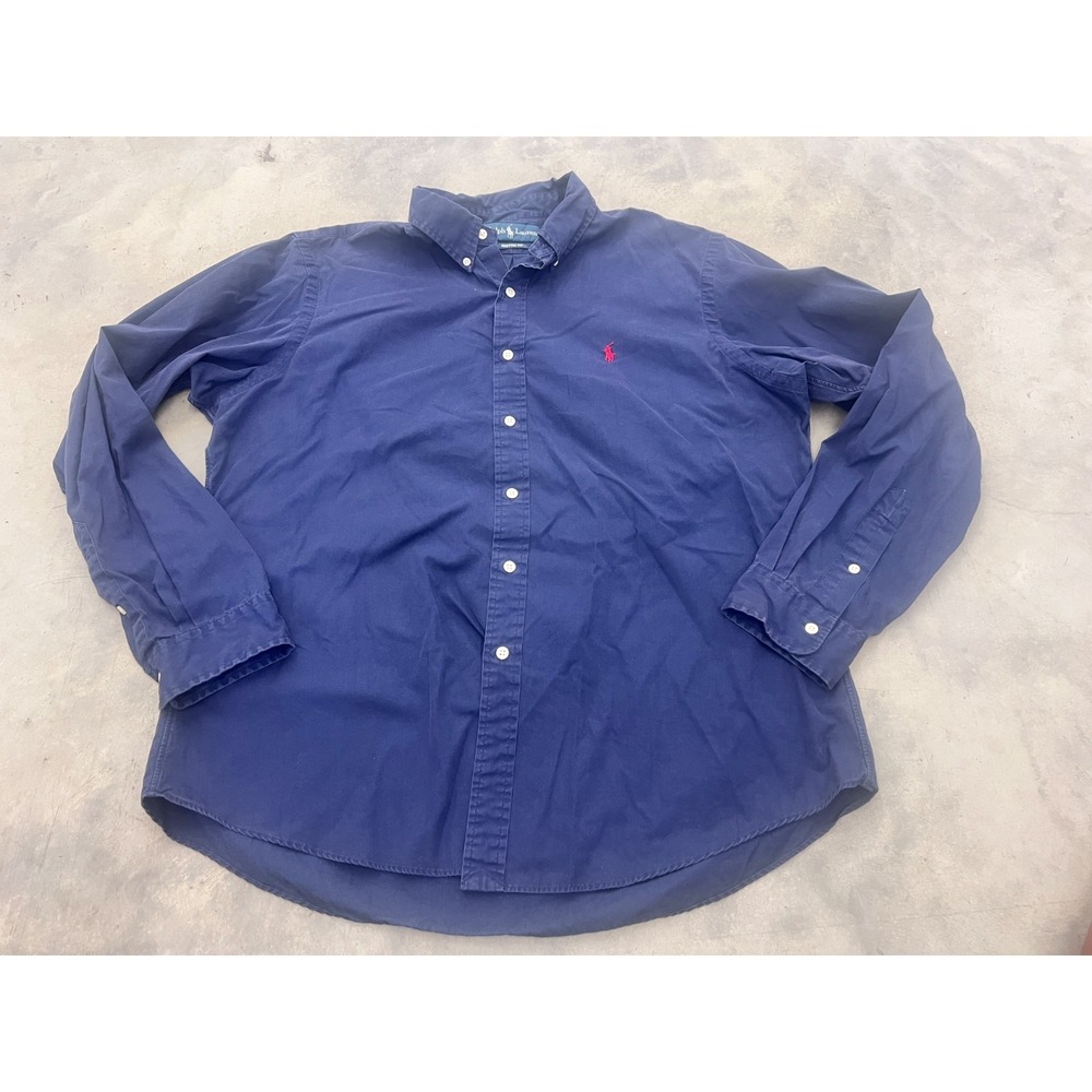 Ralph Lauren Shirt Mens XL Navy Blue Custom Fit Long Sleeve Button Down Collared